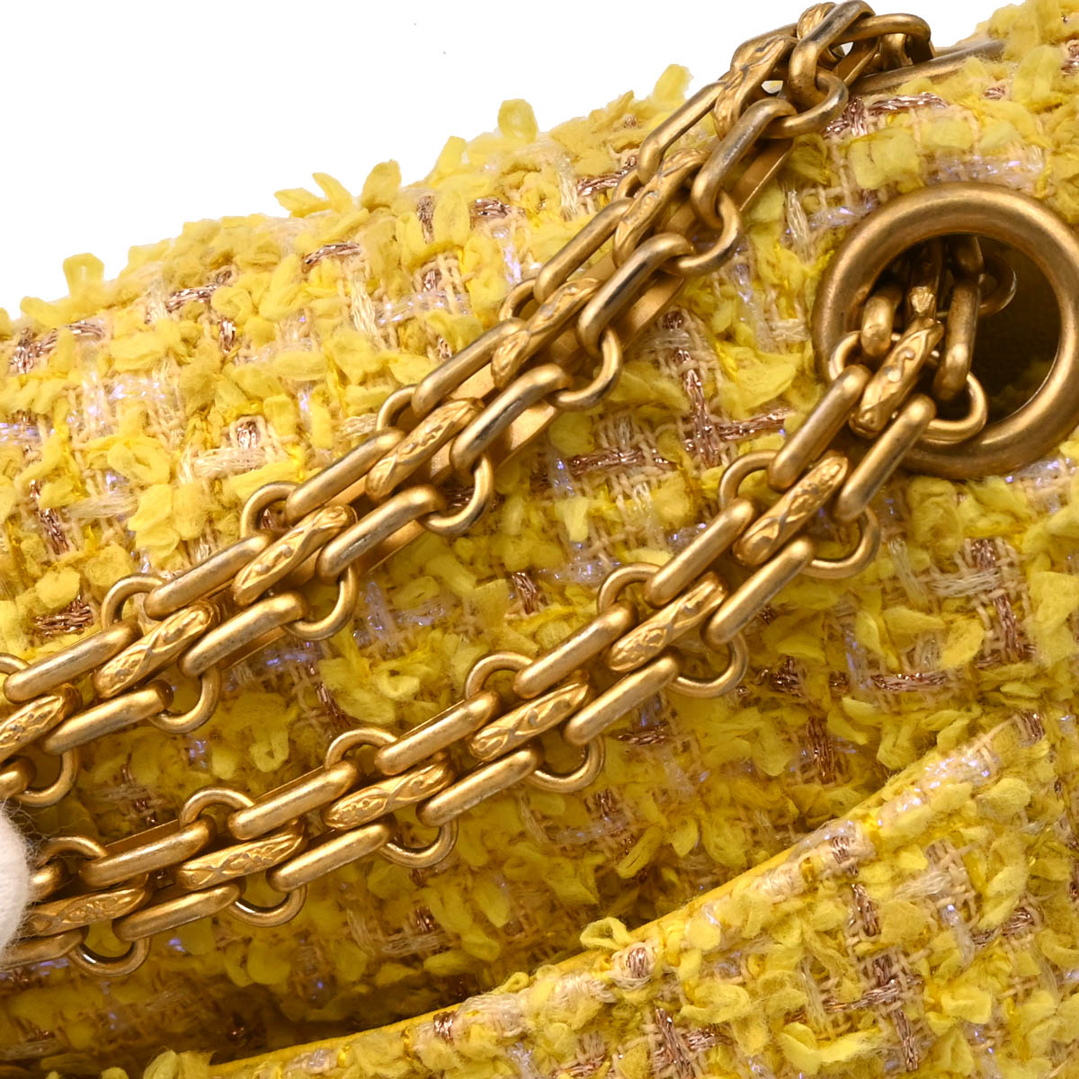 Chanel Yellow Tweed Mademoiselle Lock Shoulder Bag