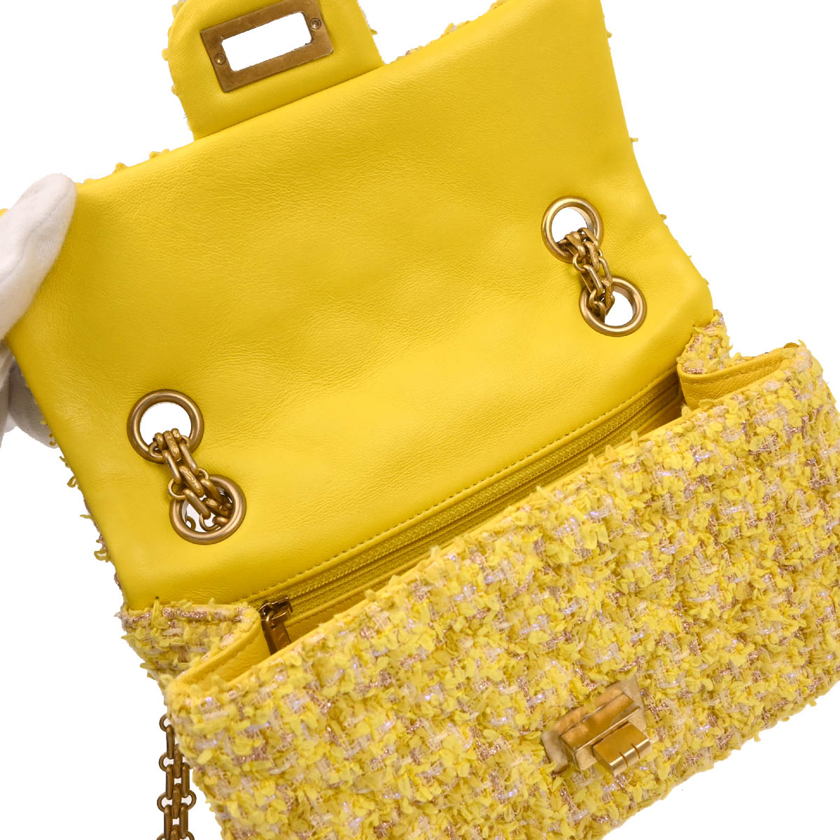 Chanel Yellow Tweed Mademoiselle Lock Shoulder Bag