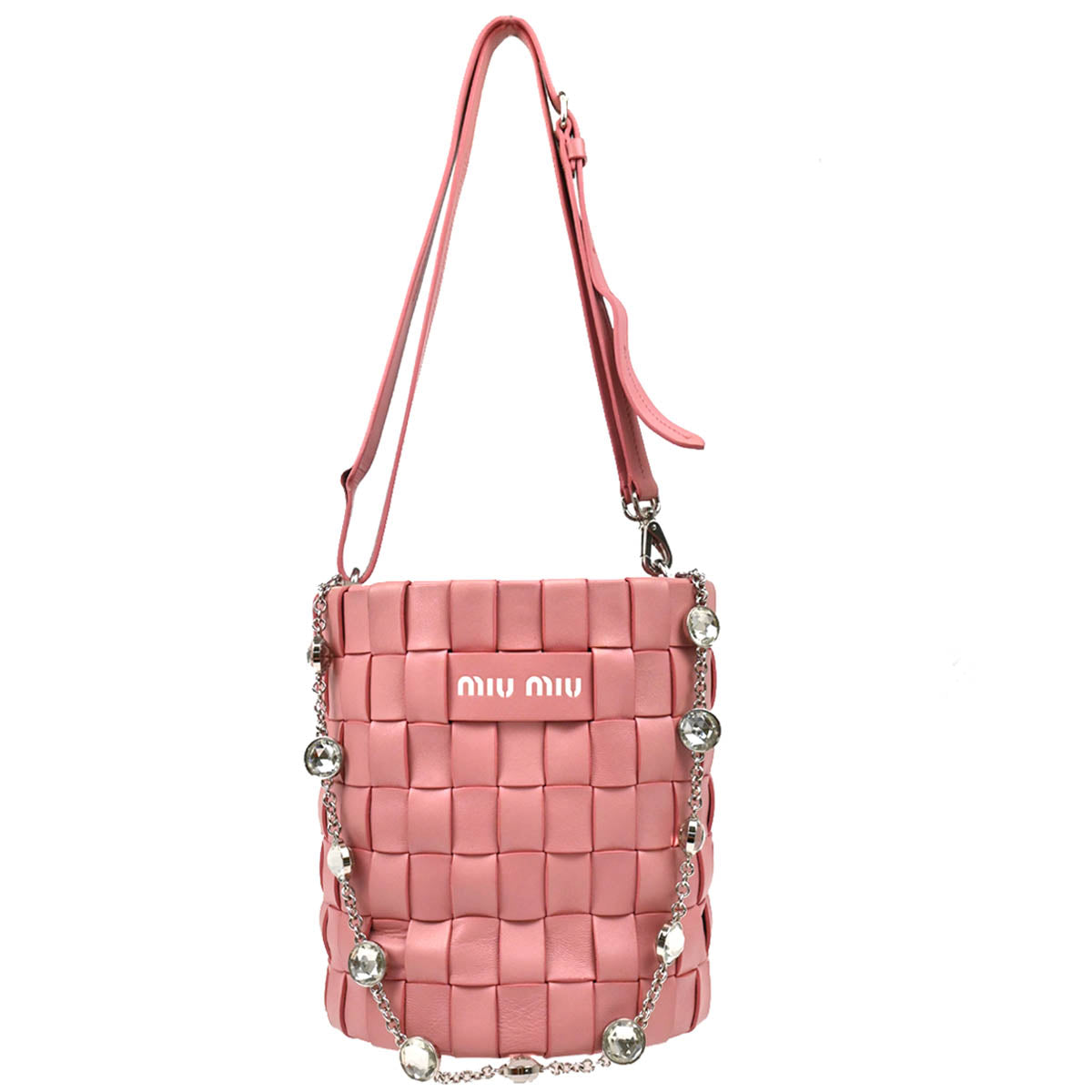 Miu Miu Pink Lambskin Nappa Crystal Shoulder Bag