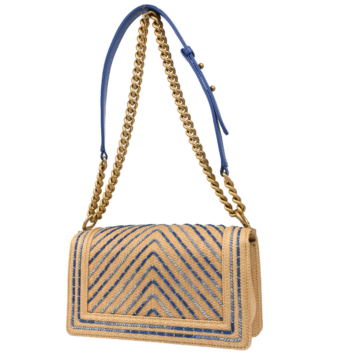 Boy Chanel Beige Straw Medium Chain Shoulder Bag