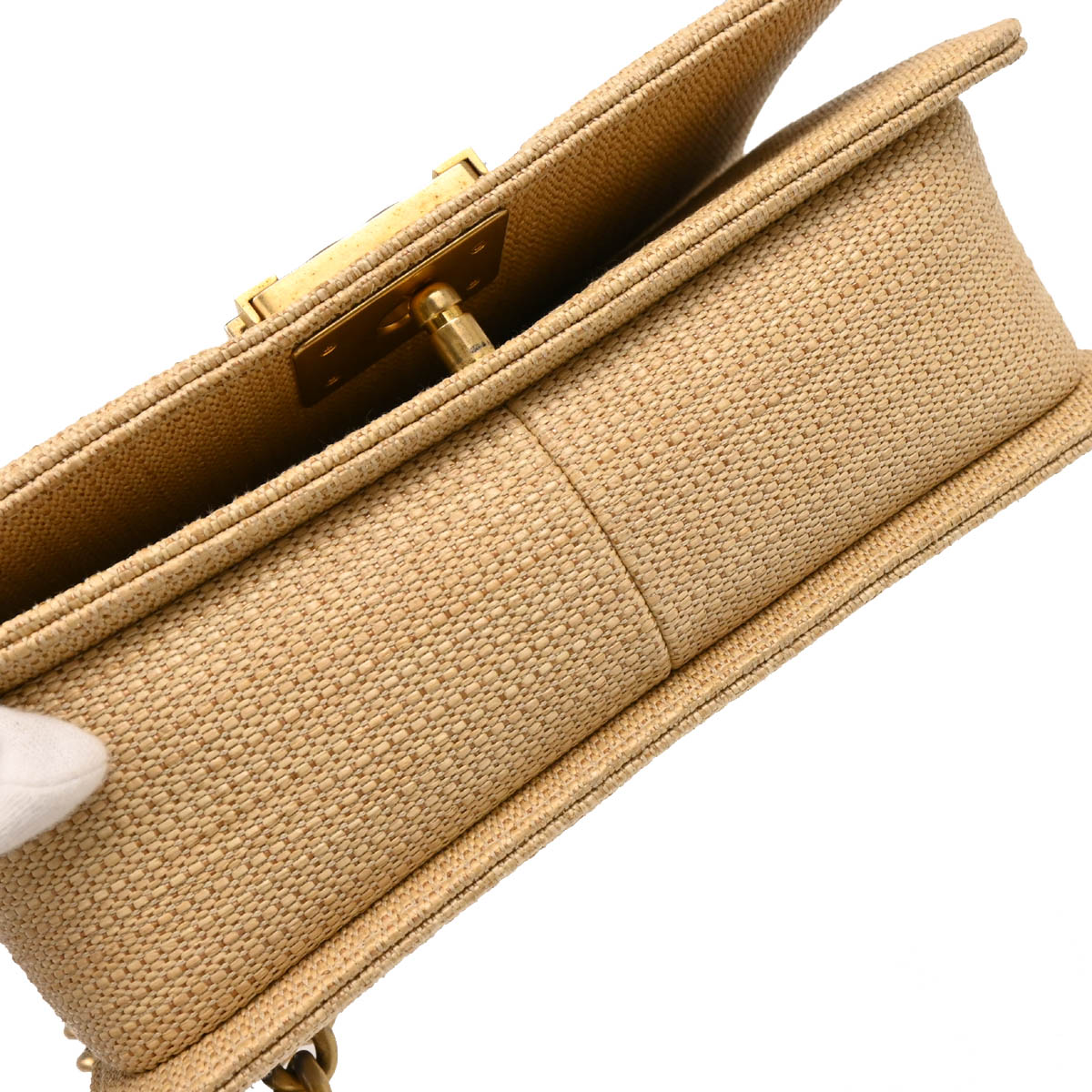 Boy Chanel Beige Straw Medium Chain Shoulder Bag