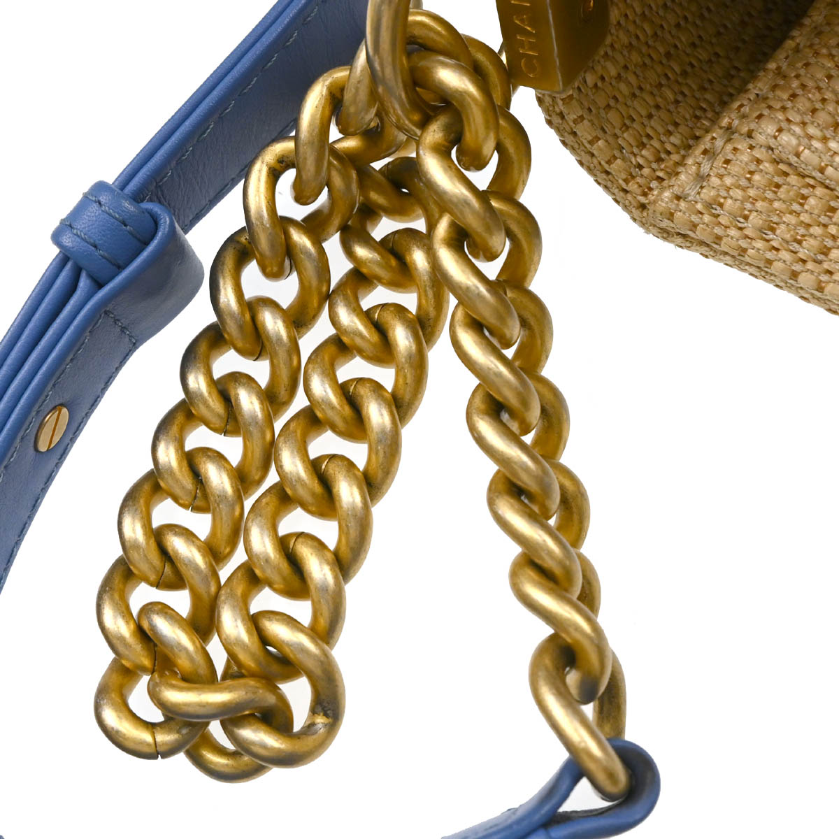 Boy Chanel Beige Straw Medium Chain Shoulder Bag