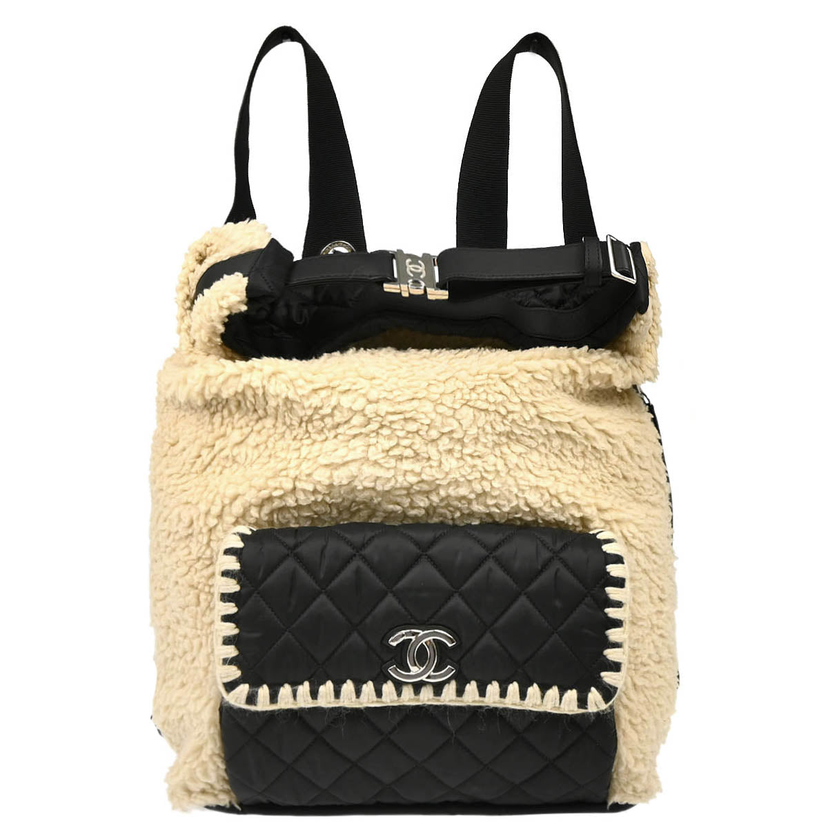 Chanel White Black Wool Nylon 2way Backpack