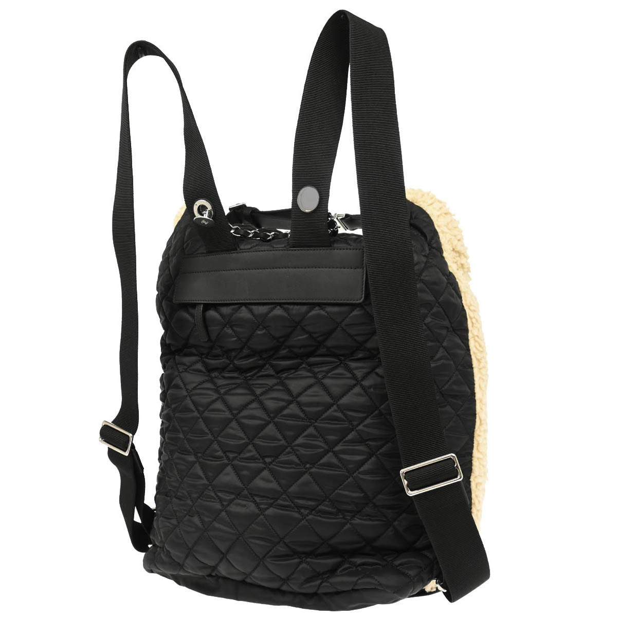 Chanel White Black Wool Nylon 2way Backpack