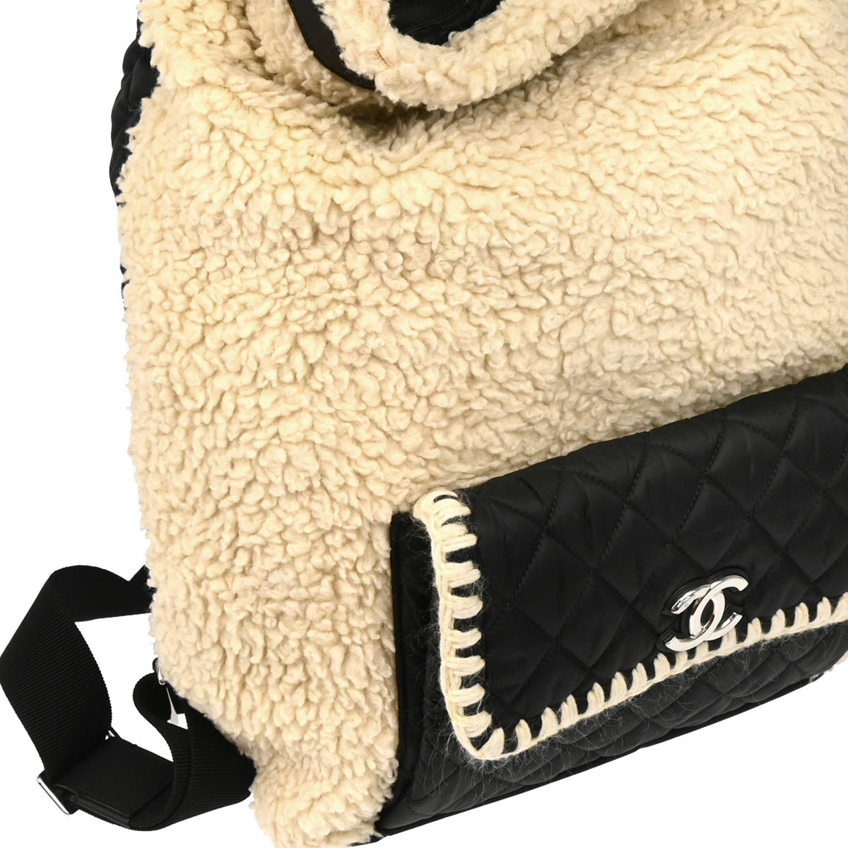 Chanel White Black Wool Nylon 2way Backpack