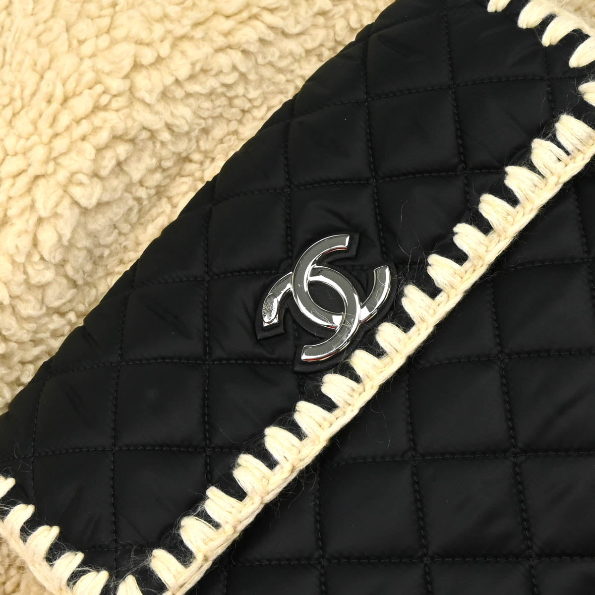 Chanel White Black Wool Nylon 2way Backpack