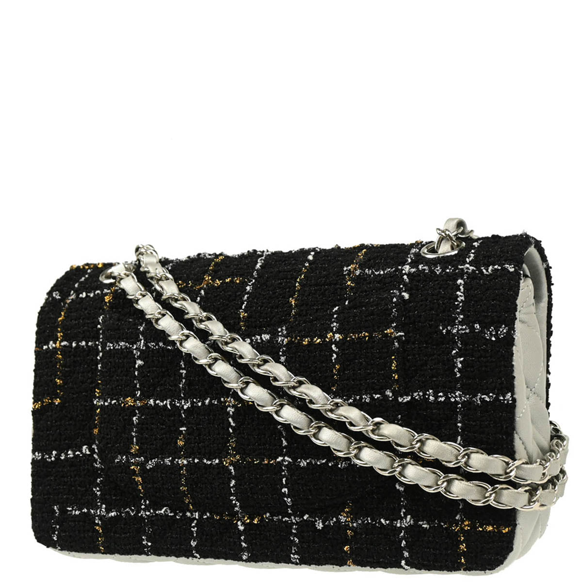 Chanel 2017 Black Tweed Lambskin Medium Classic Double Flap Shoulder Bag