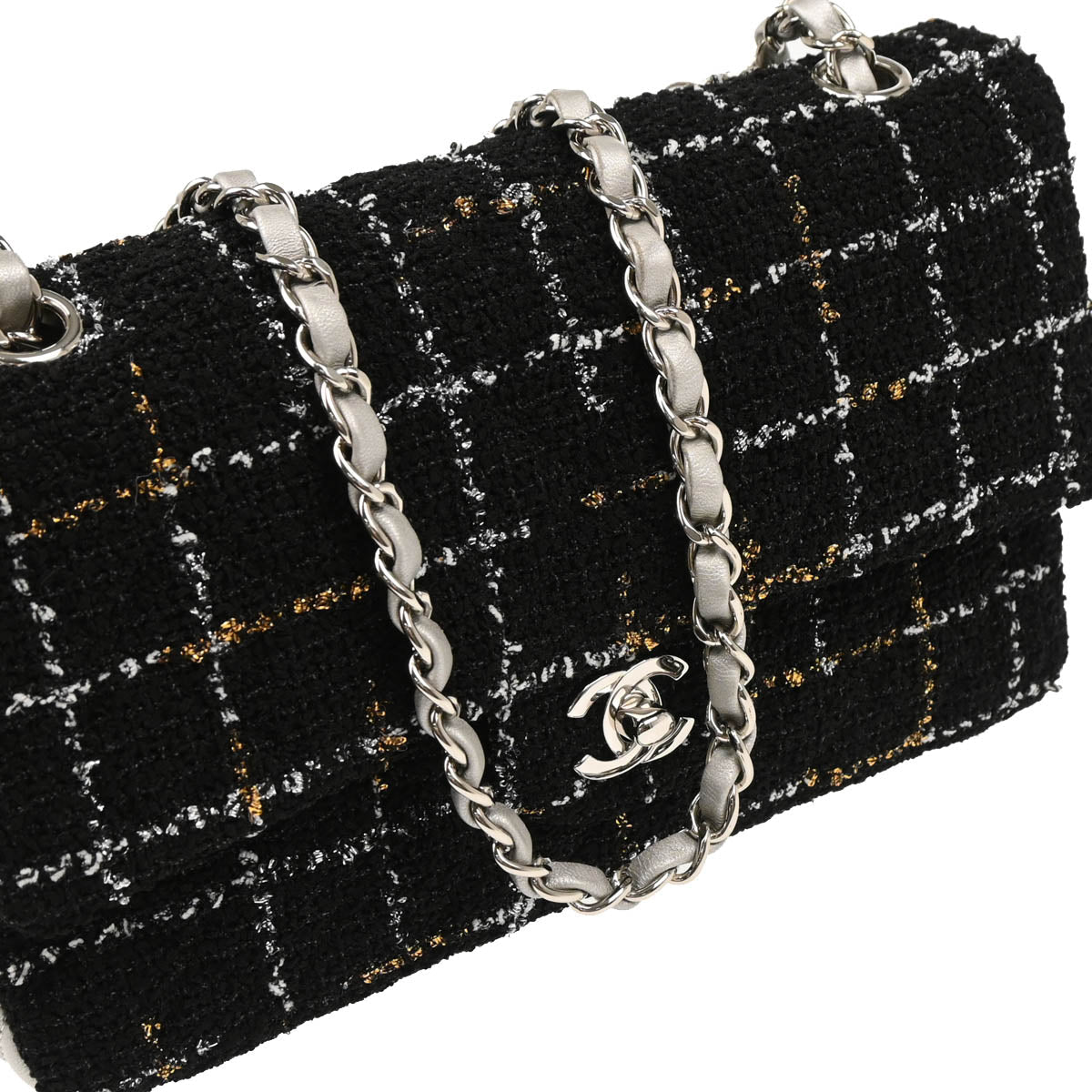 Chanel 2017 Black Tweed Lambskin Medium Classic Double Flap Shoulder Bag
