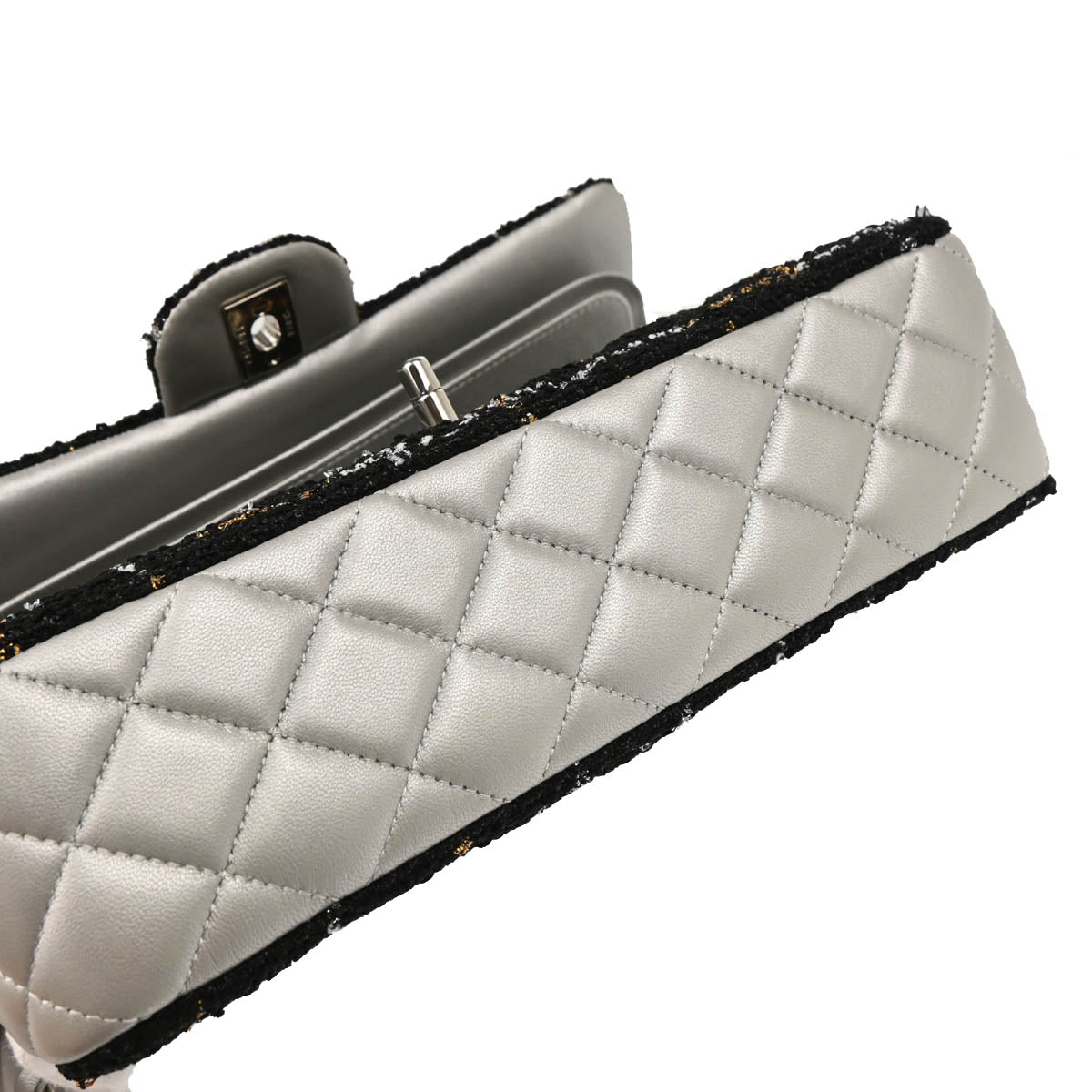 Chanel 2017 Black Tweed Lambskin Medium Classic Double Flap Shoulder Bag