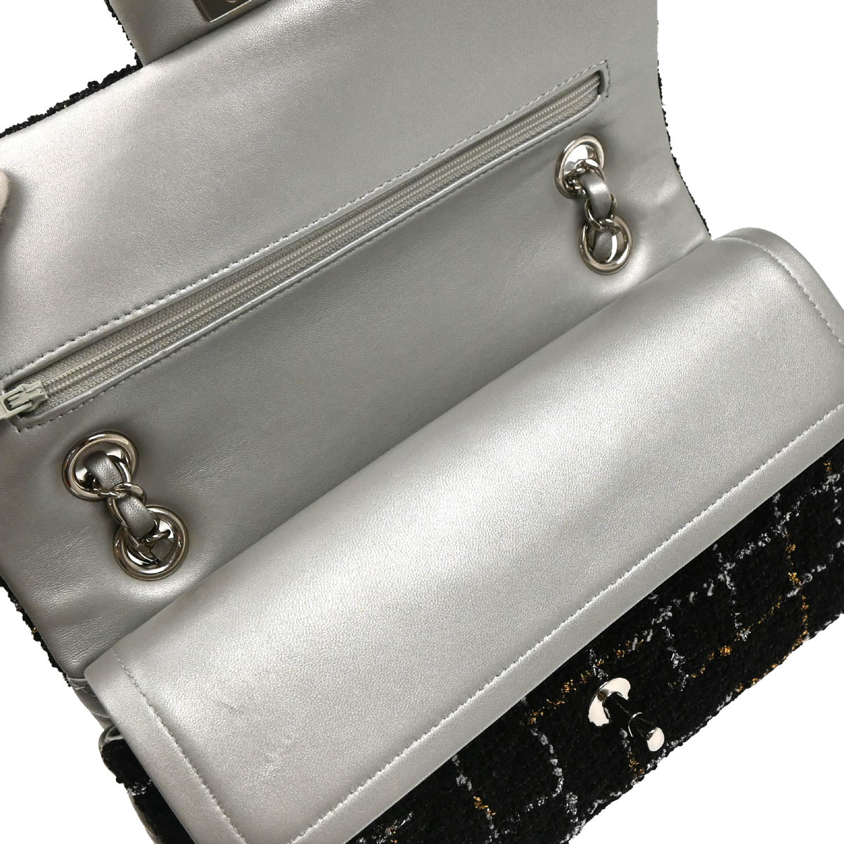 Chanel 2017 Black Tweed Lambskin Medium Classic Double Flap Shoulder Bag