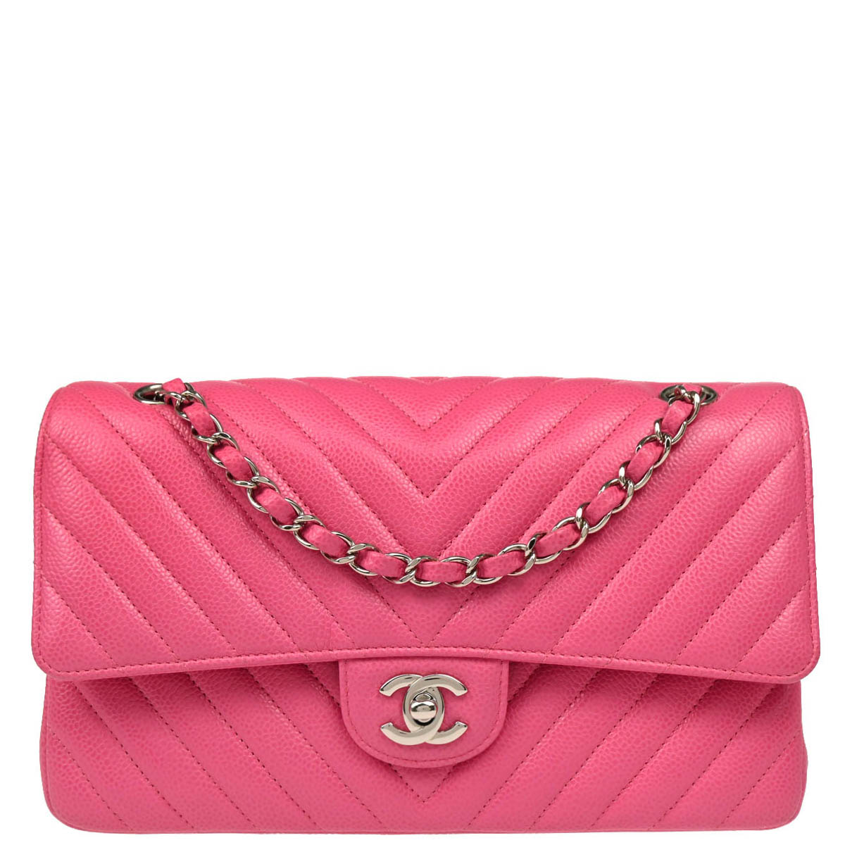 Chanel Pink Calfskin Caviar Medium Classic Double Flap Shoulder Bag