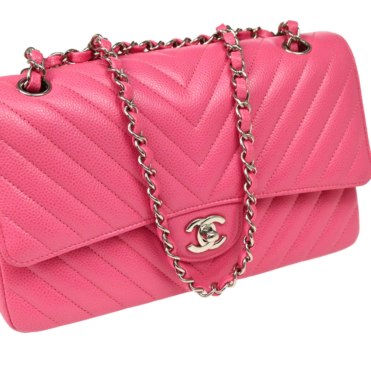 Chanel Pink Calfskin Caviar Medium Classic Double Flap Shoulder Bag