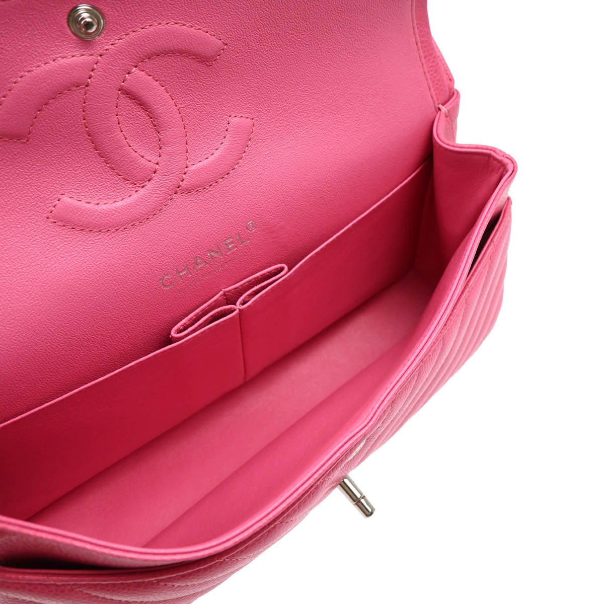 Chanel Pink Calfskin Caviar Medium Classic Double Flap Shoulder Bag