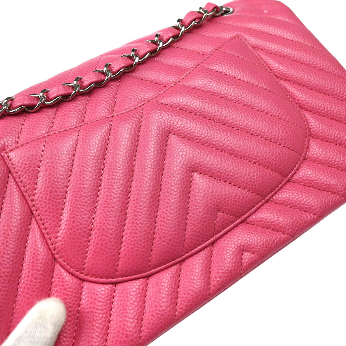 Chanel Pink Calfskin Caviar Medium Classic Double Flap Shoulder Bag