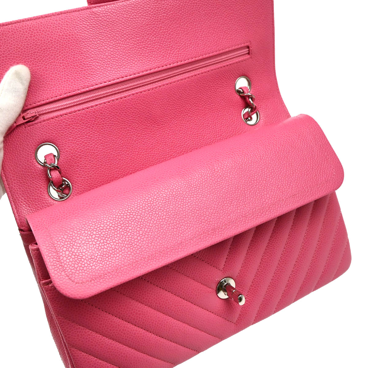 Chanel Pink Calfskin Caviar Medium Classic Double Flap Shoulder Bag