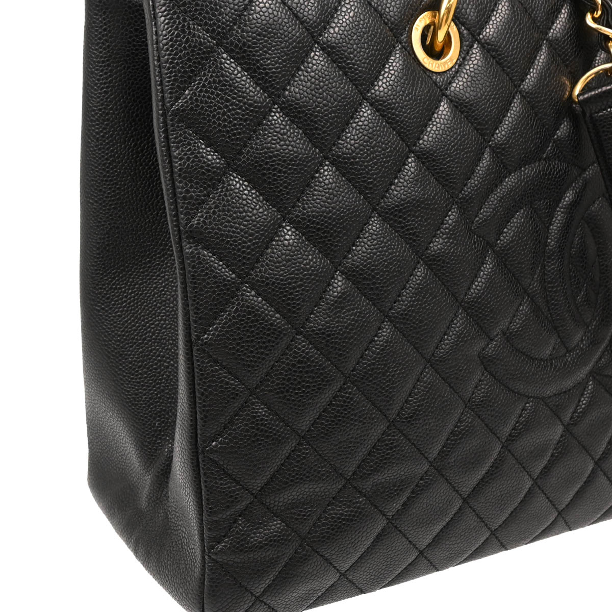 Chanel 2013-2014 Black Caviar Grand Shopping Tote GST XL Chain Handbag
