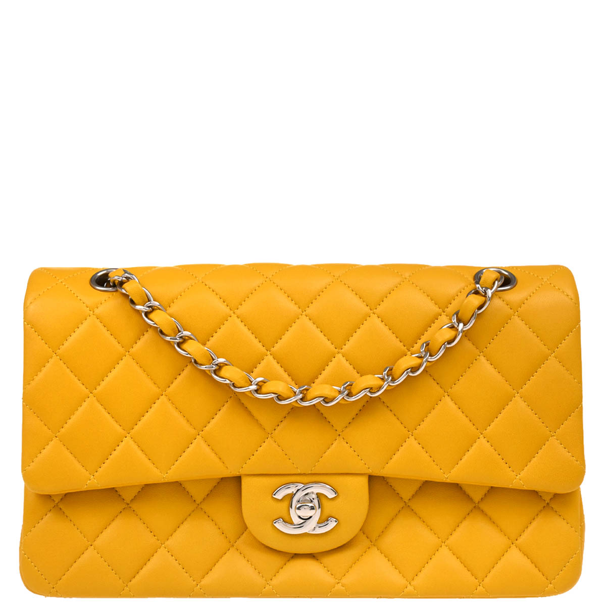 Chanel 2014 Yellow Lambskin Medium Classic Double Flap Shoulder Bag