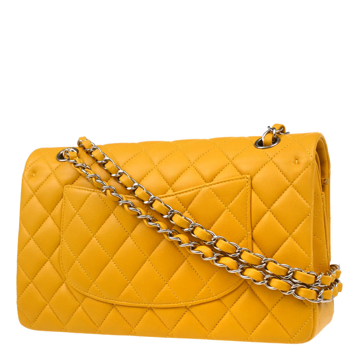 Chanel 2014 Yellow Lambskin Medium Classic Double Flap Shoulder Bag