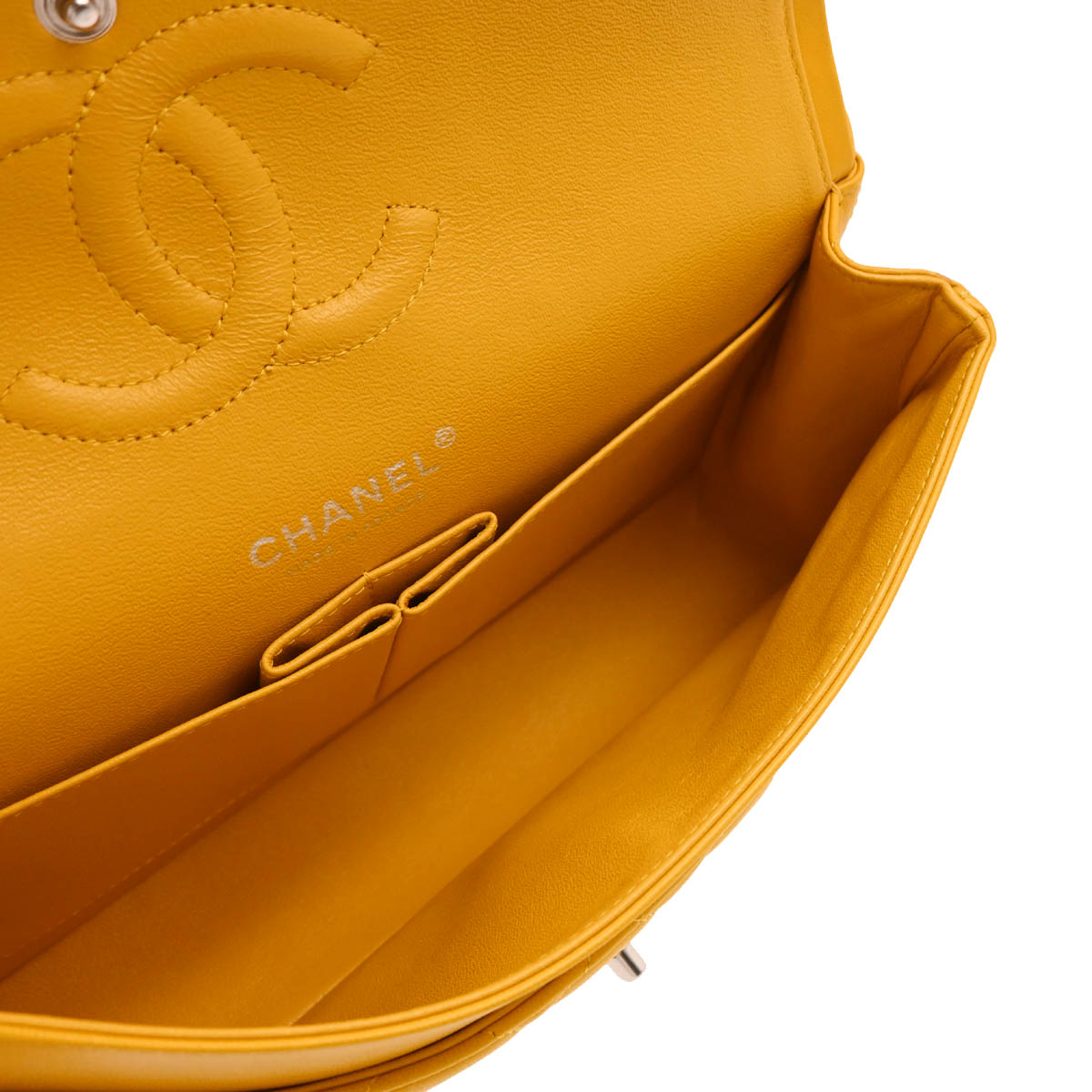 Chanel 2014 Yellow Lambskin Medium Classic Double Flap Shoulder Bag