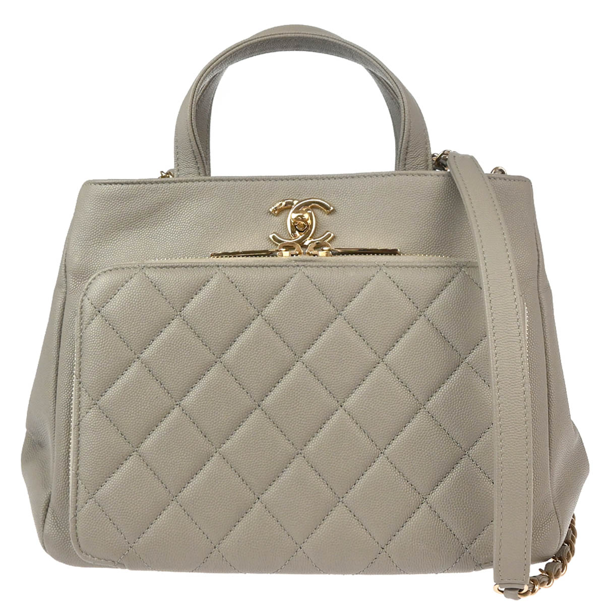 Chanel 2019 Gray Caviar 2way Shoulder Handbag