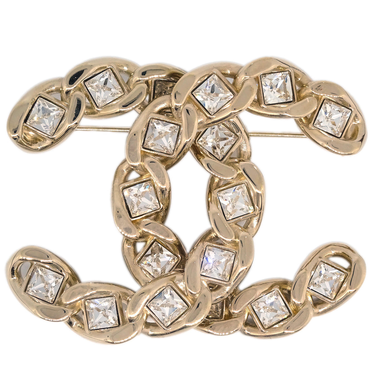 Chanel CC Rhinestone Brooch Pin Gold B19S