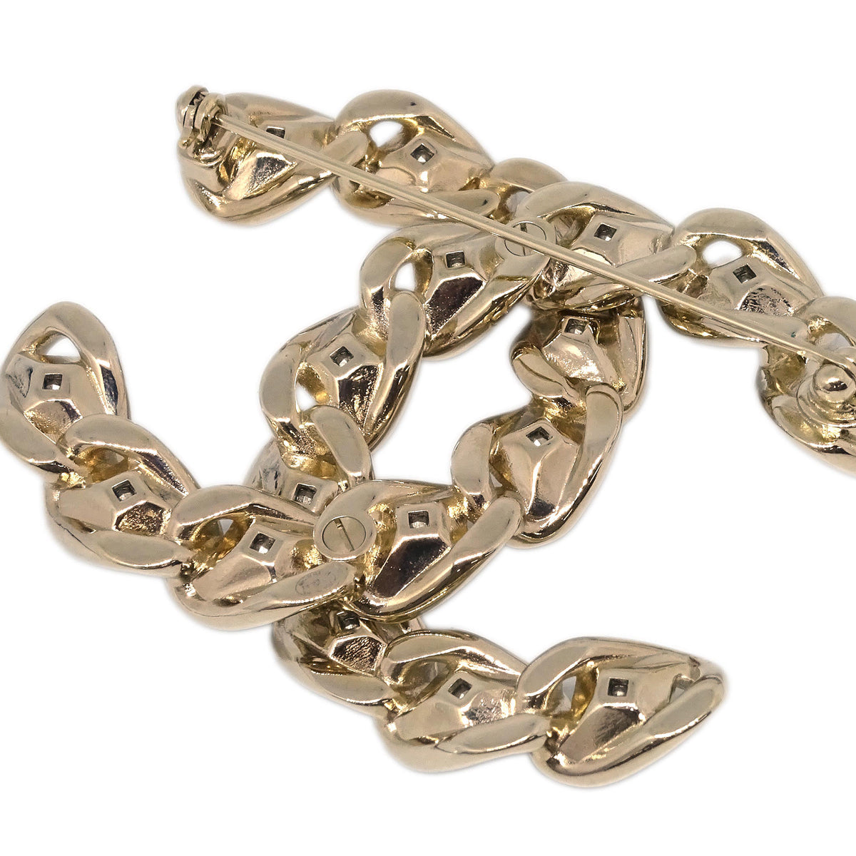 Chanel CC Rhinestone Brooch Pin Gold B19S