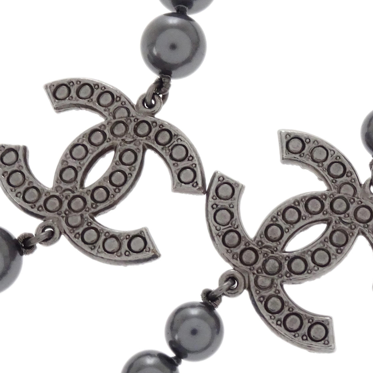 Chanel Costume Pearl Chain Necklace Silver 14C