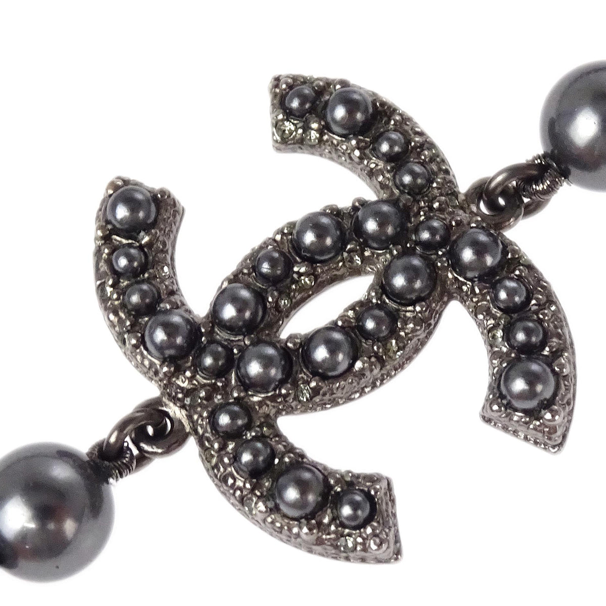 Chanel Costume Pearl Chain Necklace Silver 14C