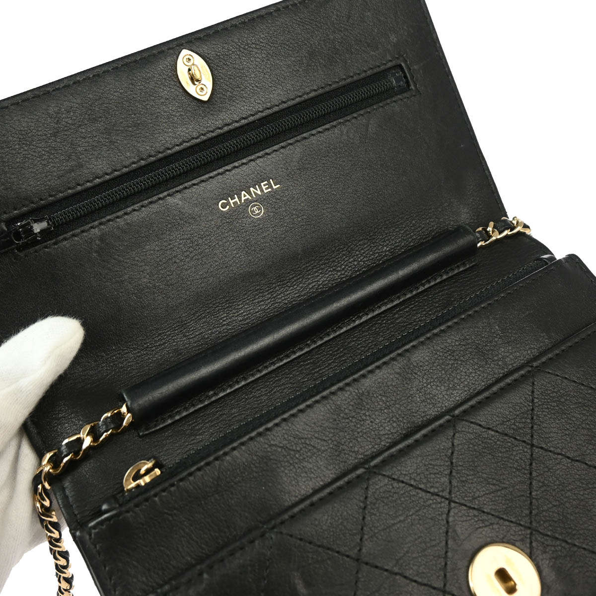 Chanel 2019 Black Lambskin WOC Wallet Shoulder Bag