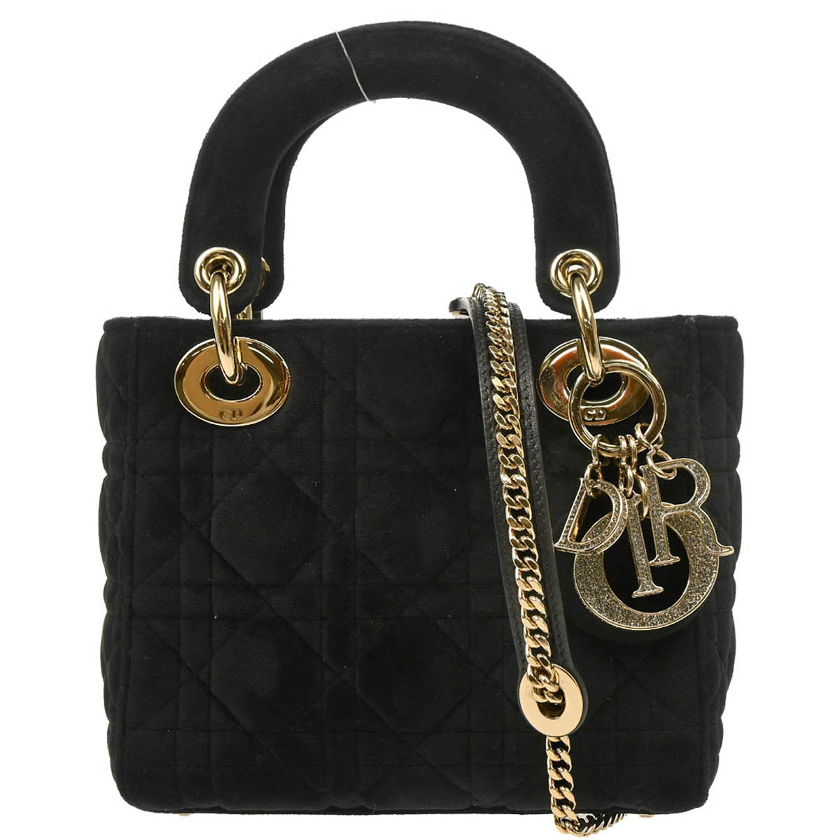 Christian Dior 2019 Black Velvet Small Lady Dior Cannage 2way Handbag