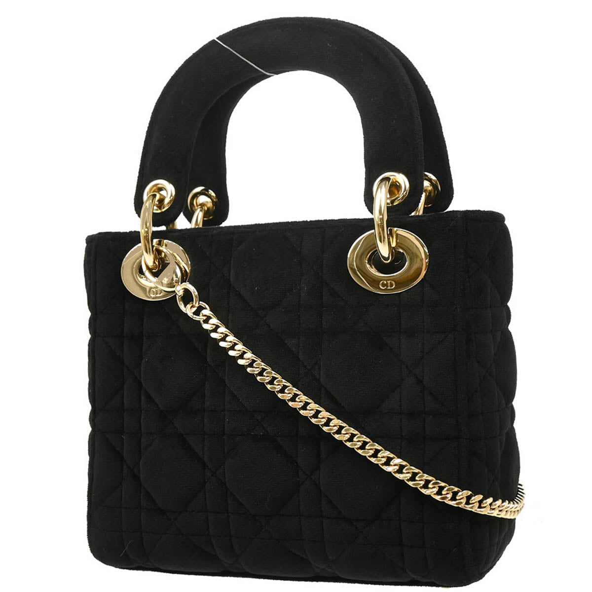 Christian Dior 2019 Black Velvet Small Lady Dior Cannage 2way Handbag