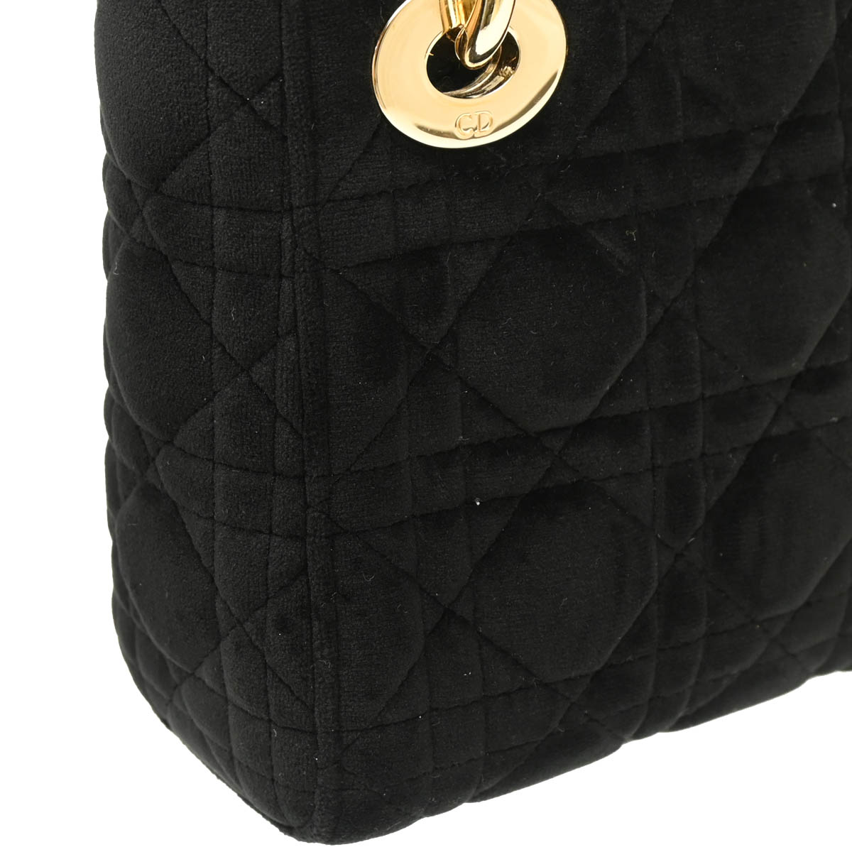 Christian Dior 2019 Black Velvet Small Lady Dior Cannage 2way Handbag