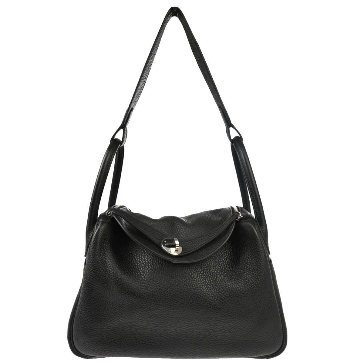Hermes 2018 Black Taurillon Clemence Lindy 30 Shoulder Bag