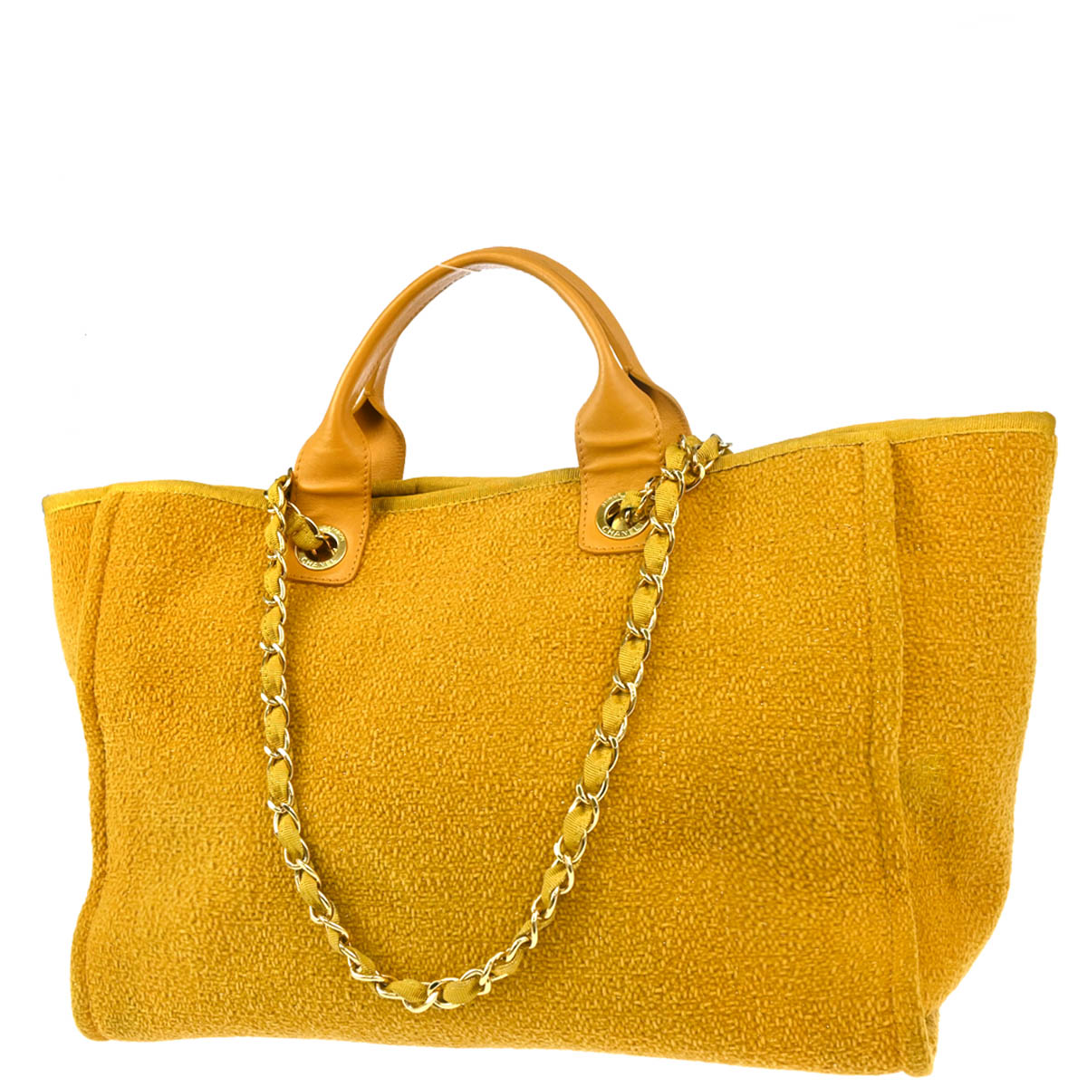 Chanel 2019 Yellow Fabric Medium Deauville 2way Shoulder Tote Bag