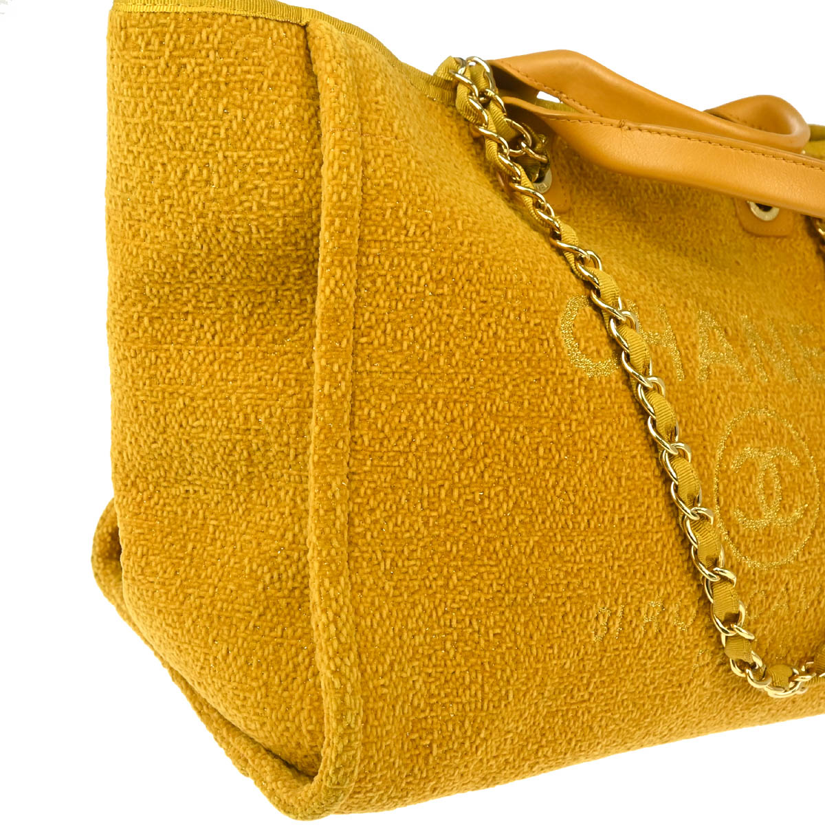 Chanel 2019 Yellow Fabric Medium Deauville 2way Shoulder Tote Bag