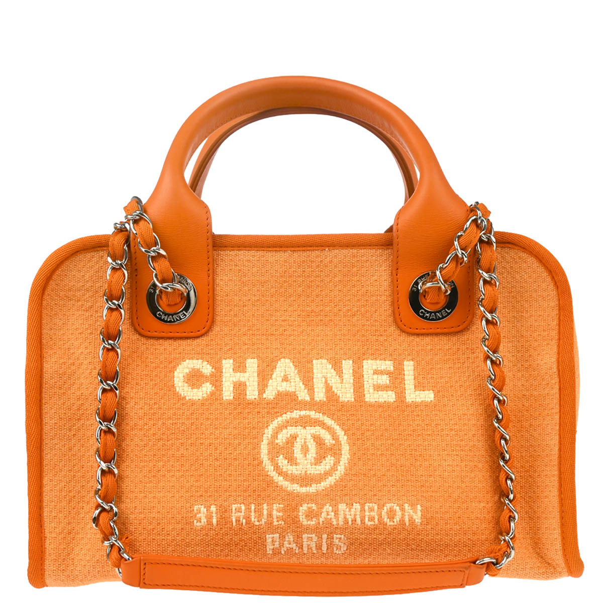 Chanel 2014-2015 Orange Canvas Deauville Bowling 2way Shoulder Handbag