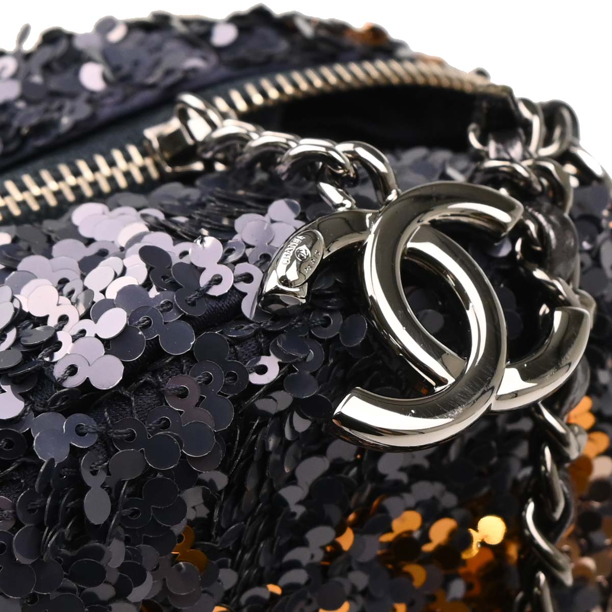 Chanel 2018-2019 Navy Lambskin Sequins 2way Shoulder Handbag