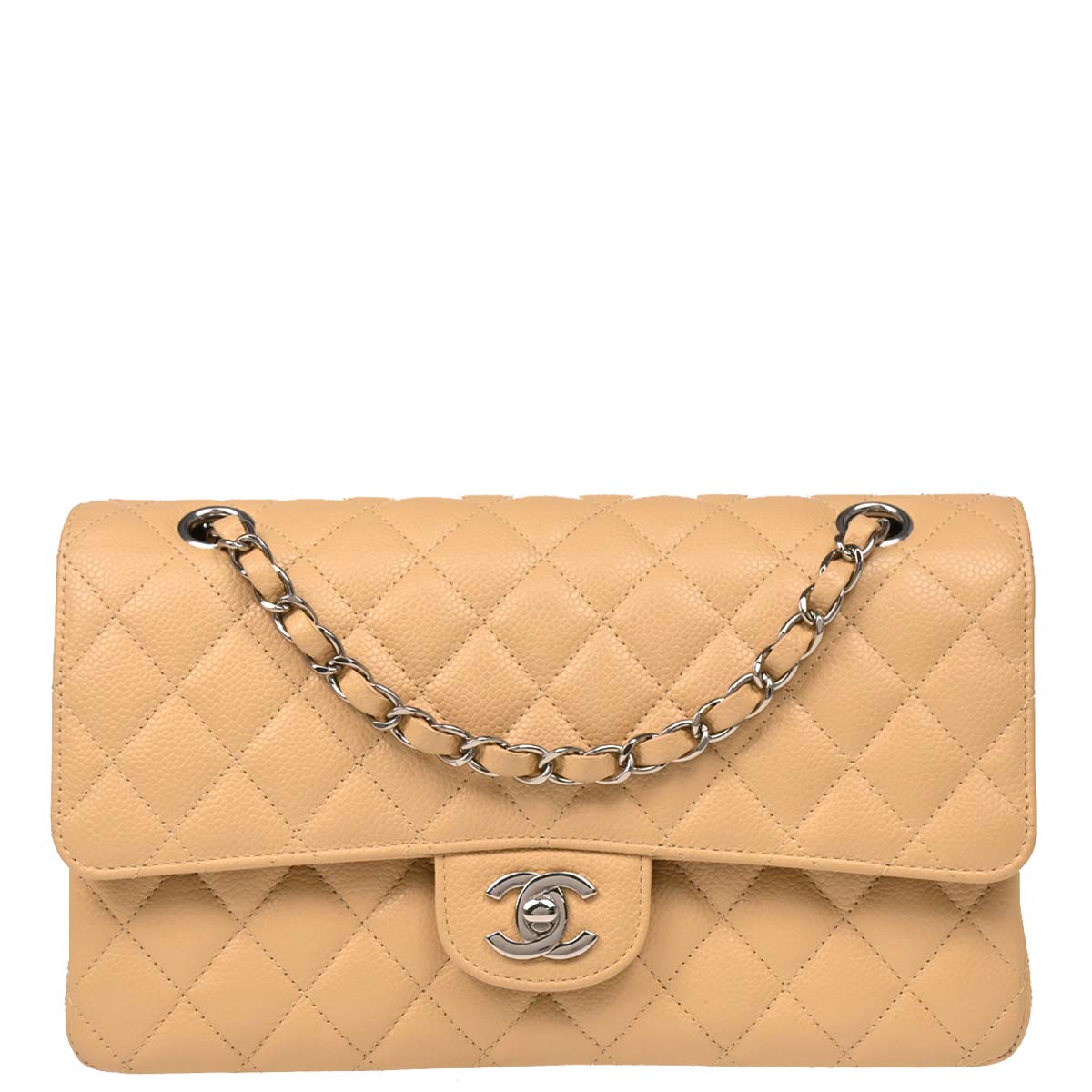 Chanel 2019 Beige Caviar Medium Classic Double Flap Shoulder Bag
