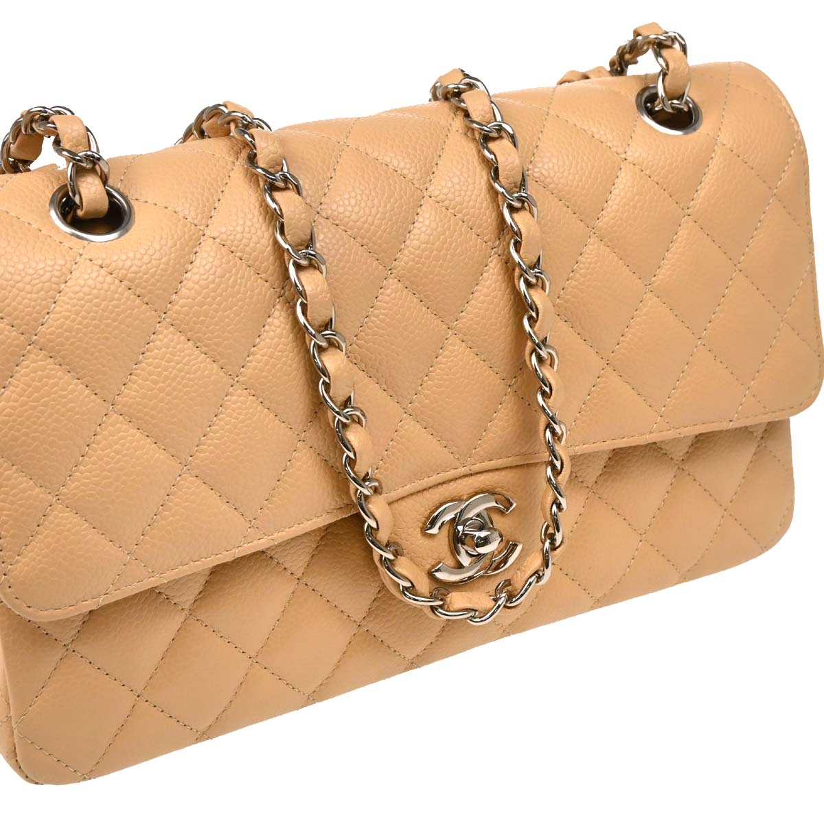 Chanel 2019 Beige Caviar Medium Classic Double Flap Shoulder Bag