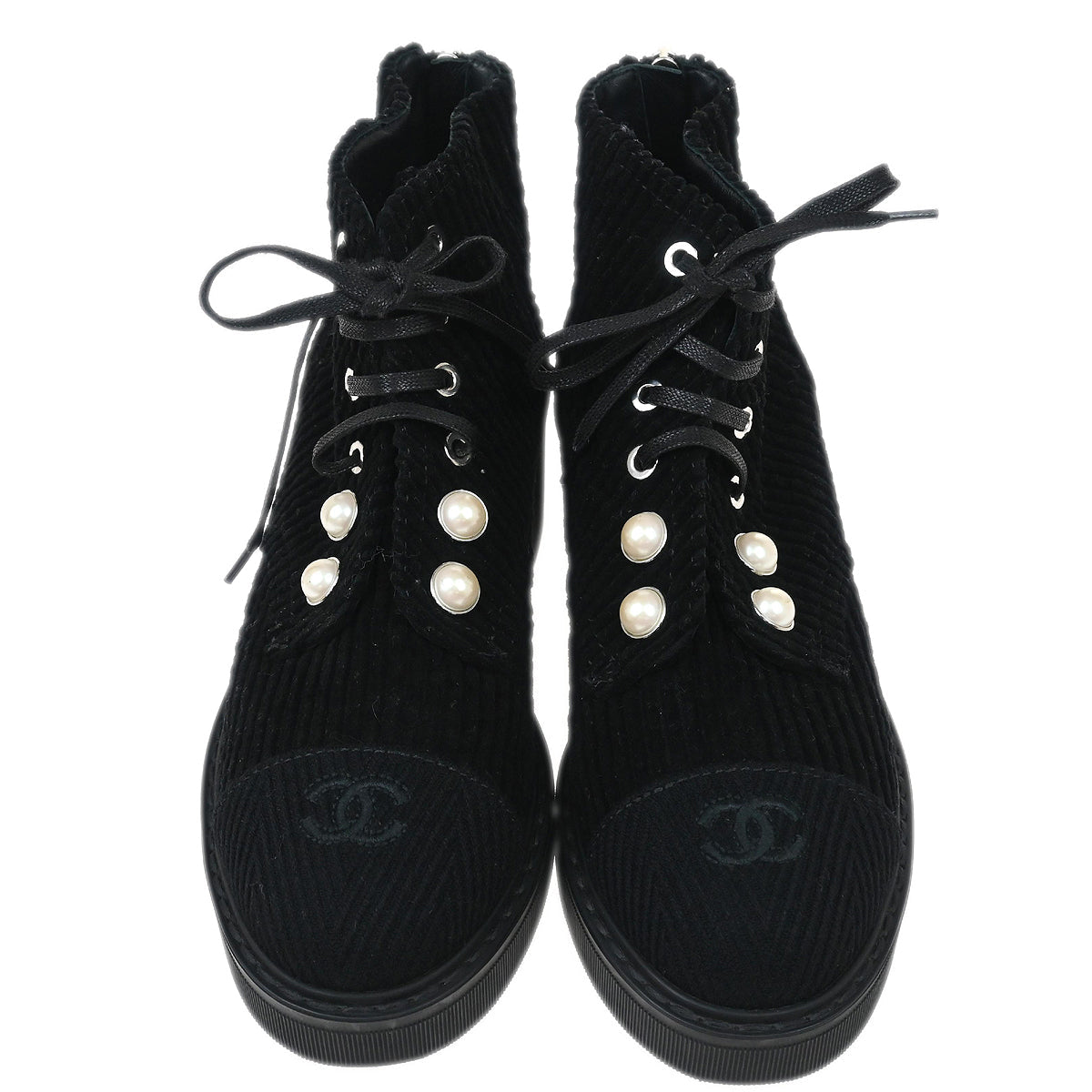 Chanel * Black Corduroy Shoes Sneakers #35