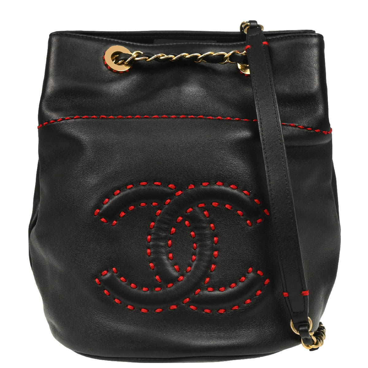 Chanel 2017 Black Lambskin Bucket Shoulder Bag