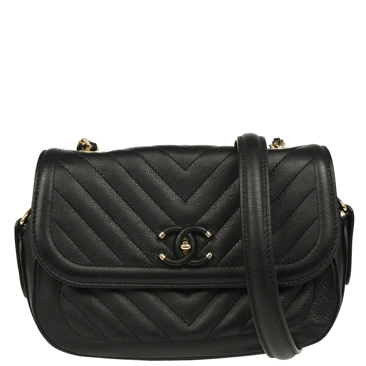 Chanel 2018-2019 Black Calfskin Chevron Filigree Shoulder Bag