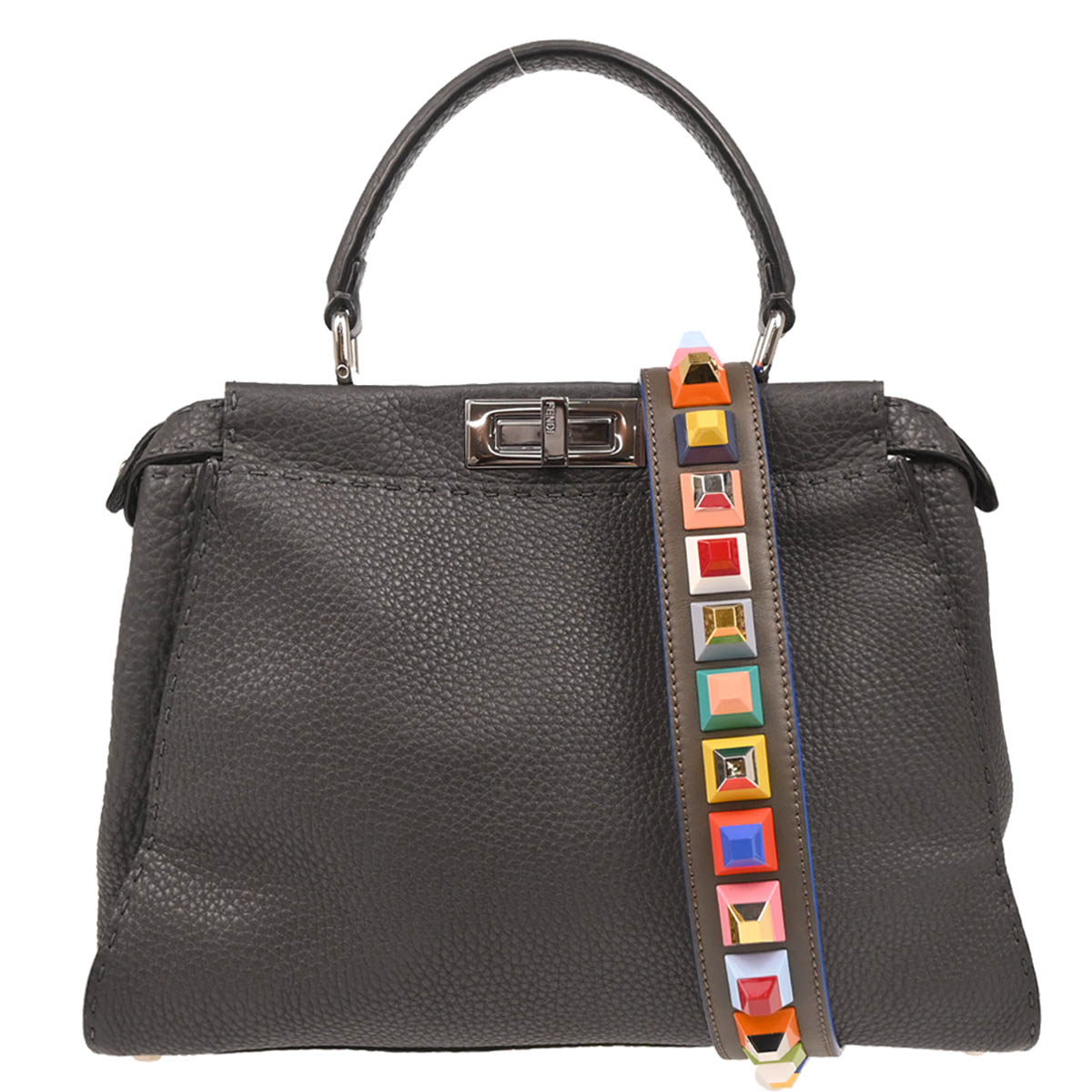 Fendi Gray Leather Peekaboo 2way Handbag