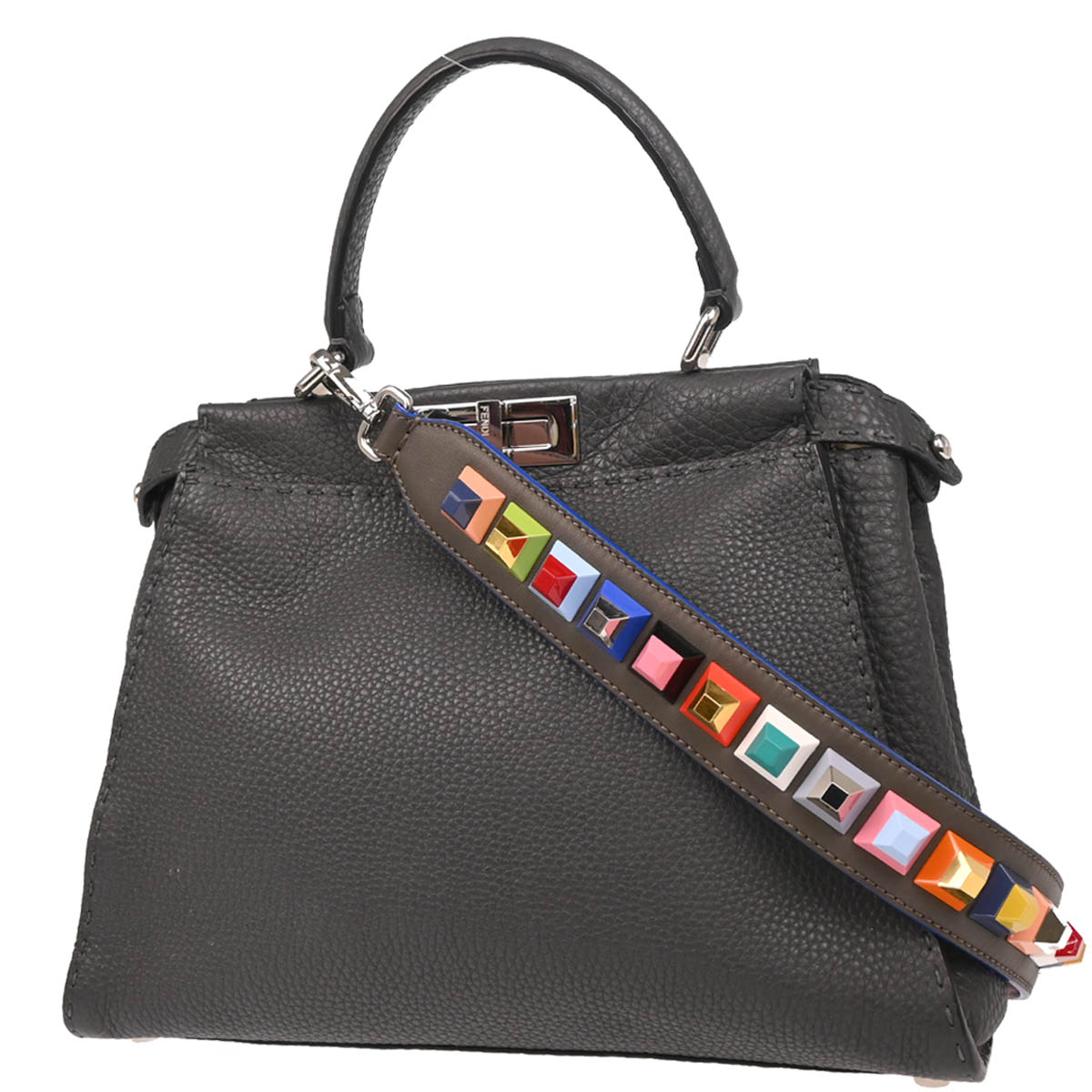 Fendi Gray Leather Peekaboo 2way Handbag