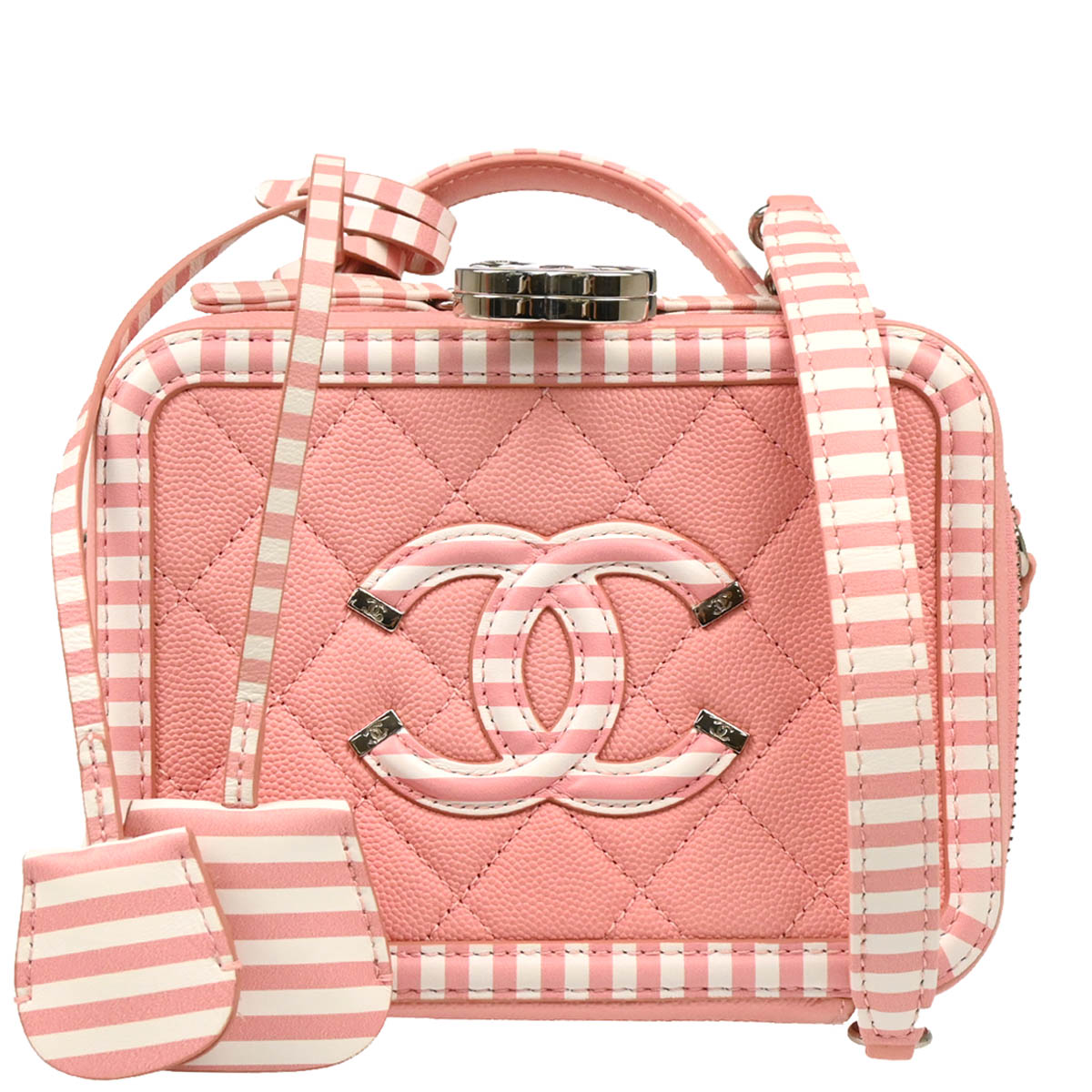 Chanel 2019 Pink Caviar Filigree 2way Shoulder Vanity Handbag
