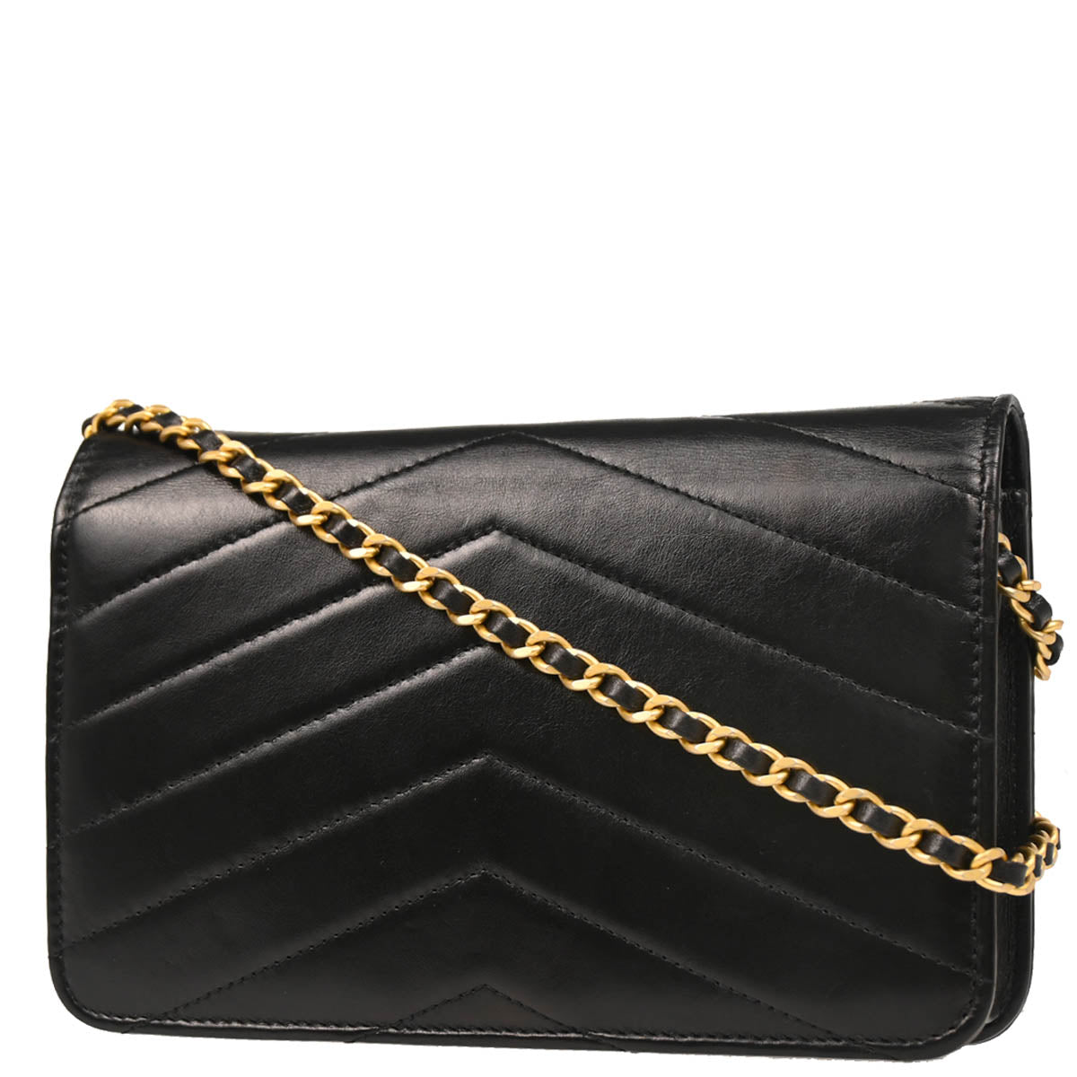 Chanel 2018-2019 Black Lambskin Chevron Medal Flap WOC Shoulder Wallet Bag
