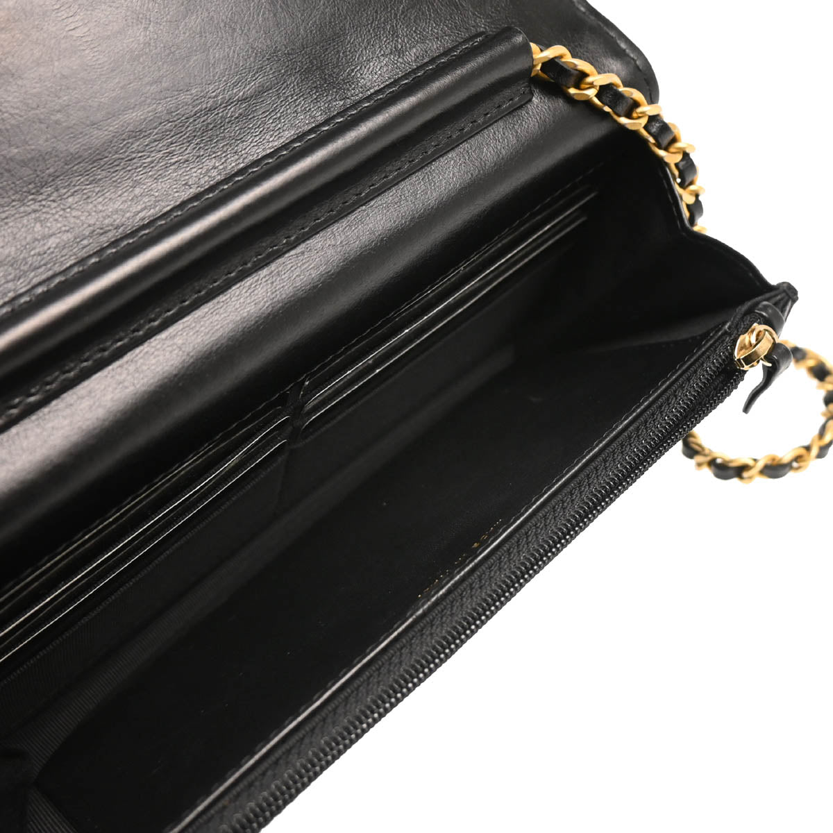 Chanel 2018-2019 Black Lambskin Chevron Medal Flap WOC Shoulder Wallet Bag