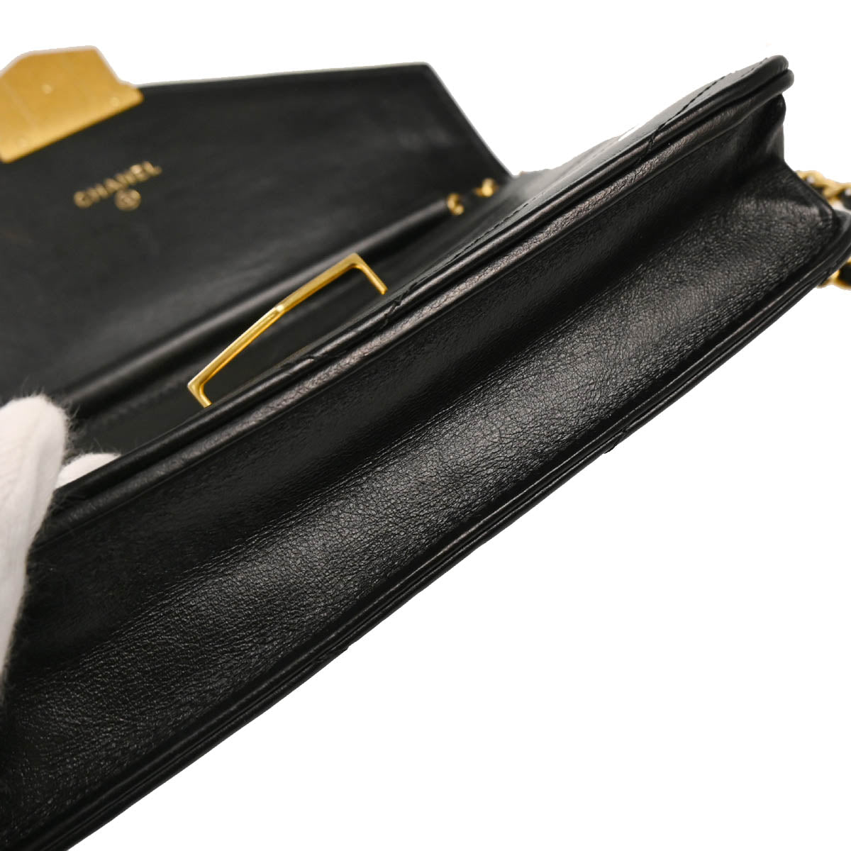 Chanel 2018-2019 Black Lambskin Chevron Medal Flap WOC Shoulder Wallet Bag