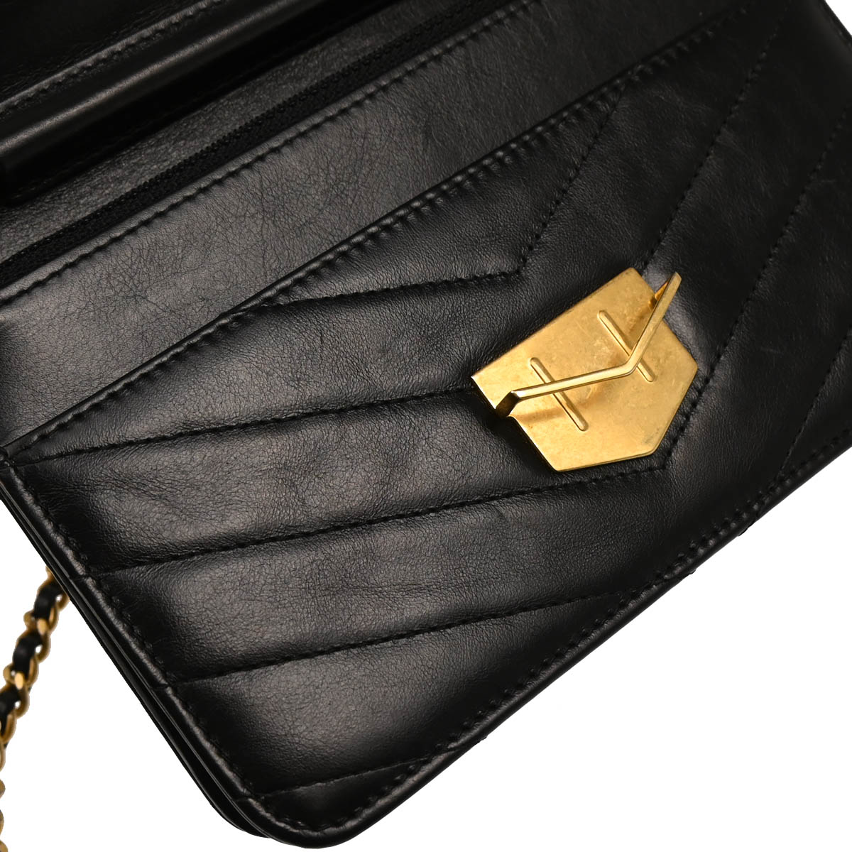 Chanel 2018-2019 Black Lambskin Chevron Medal Flap WOC Shoulder Wallet Bag