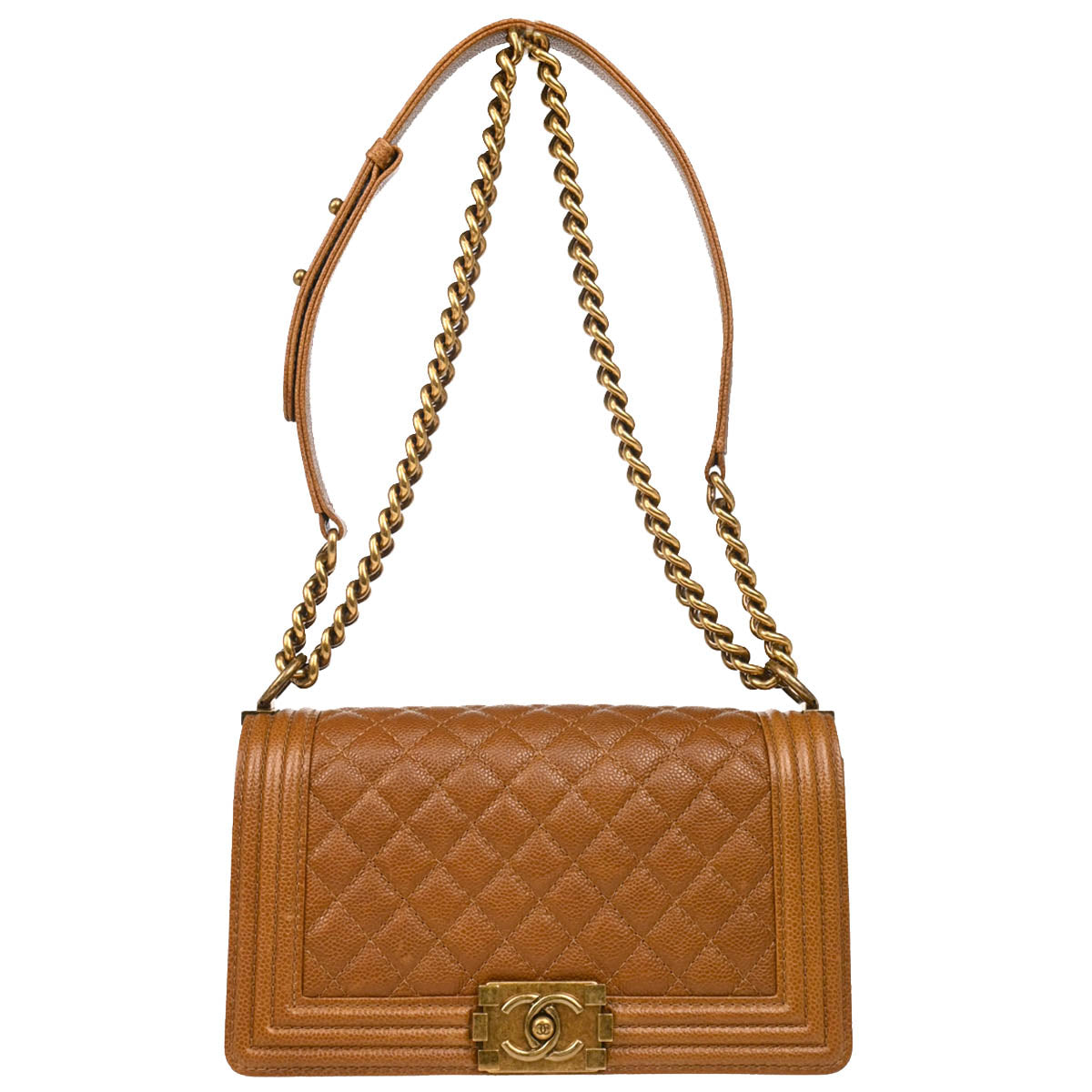 Boy Chanel 2014-2015 Brown Caviar Medium Chain Shoulder Bag